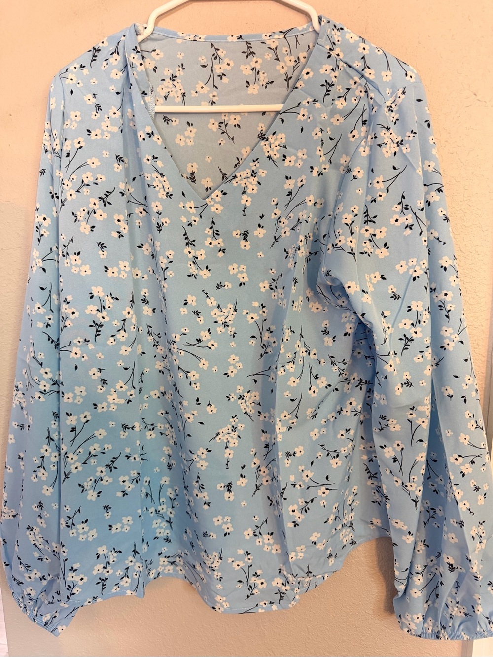 Baby Blue Women’s V Neck Long Sleeve Floral Shirt